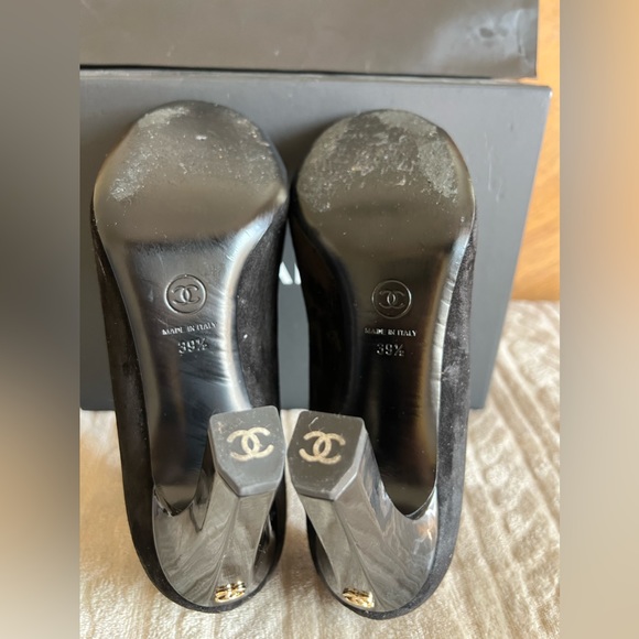 Chanel Cap Toe Blk Suede  Platform High Heel Round Toe W Pump size 9.5 - Picture 5 of 16